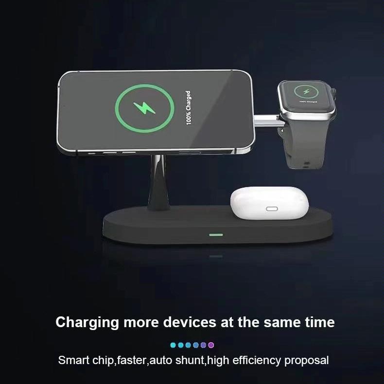 15W 5 In 1 Magnetic Wireless Charger For Iphone 12 & Apple Watch & Airpods - Black 6
