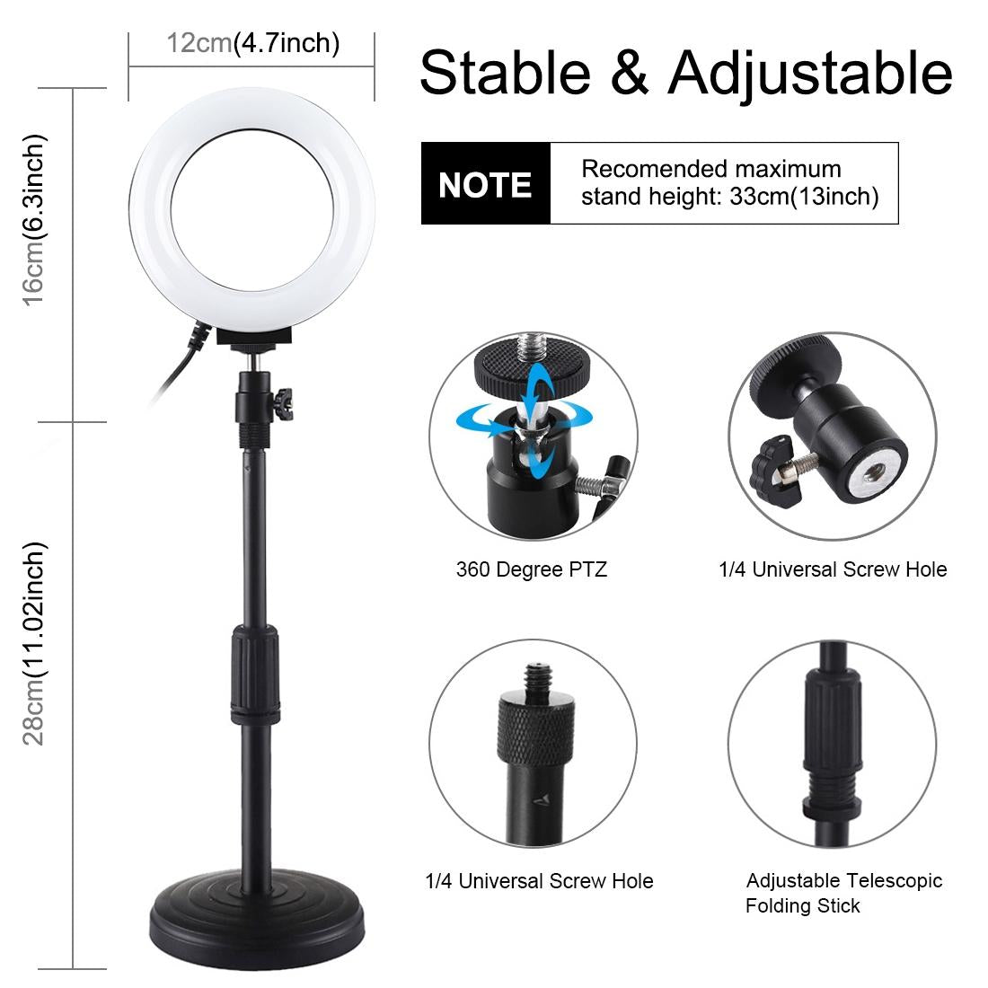 Curved Surface Ring Light with Usb 10 Modes 8 Colour Rgbw Cold Shoe Tripod Black 7