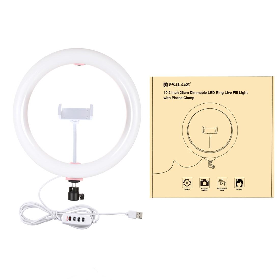 26cm Usb 3 Modes Dimmable Led Ring Light with Phone Clamp - Black 11