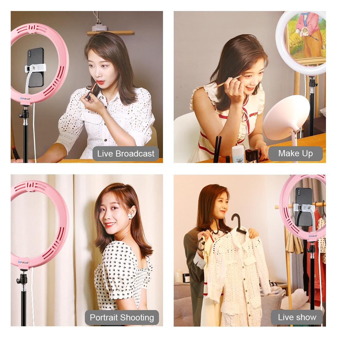 26cm Usb 3 Modes Dimmable Led Ring Light with Phone Clamp - Black 12
