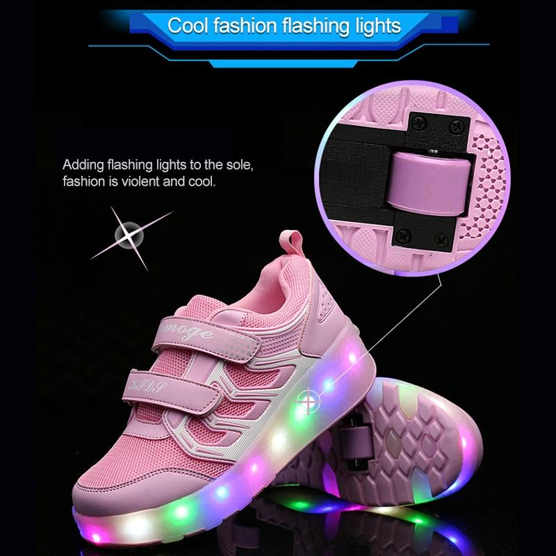 Rechargeable Double Wheel Roller Skating Shoes - Ultra Light Mesh Surface - Size 34 - Black 5