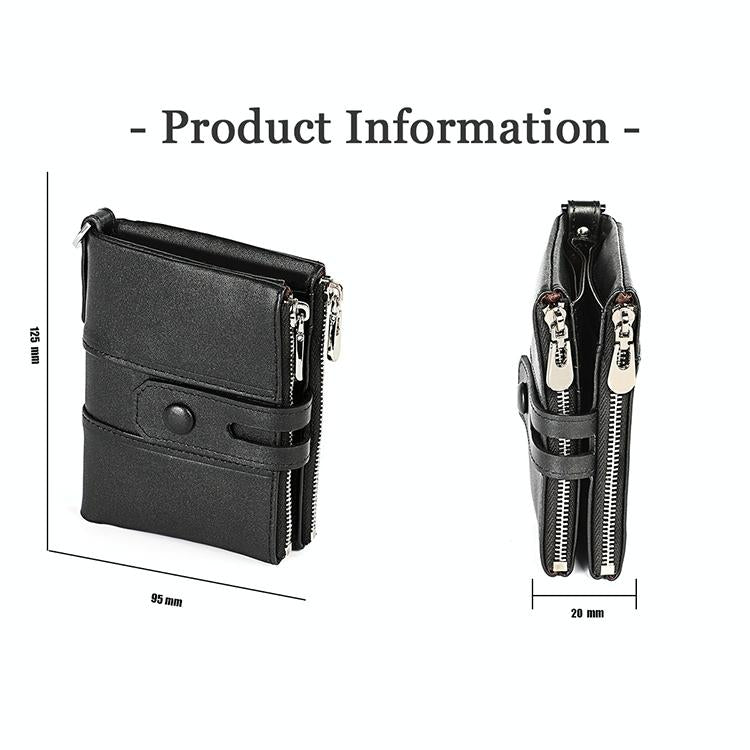 Men Retro Texture Double Zip Rfid Wallet - Anti-magnetic - Black 3