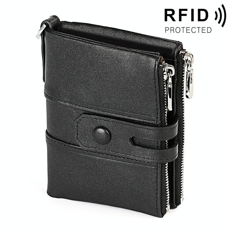 Men Retro Texture Double Zip Rfid Wallet - Anti-magnetic - Black 4