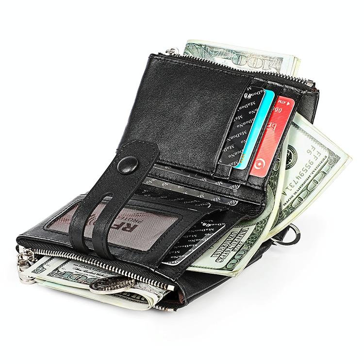 Men Retro Texture Double Zip Rfid Wallet - Anti-magnetic - Black 7