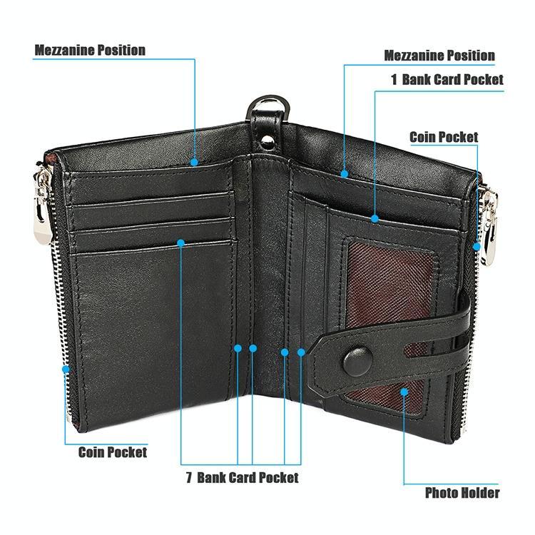 Men Retro Texture Double Zip Rfid Wallet - Anti-magnetic - Black 8