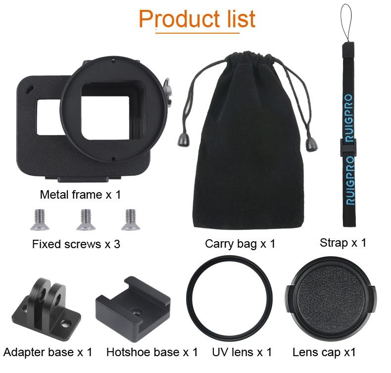 Aluminum Protective Cage with Insurance Frame and 52mm Uv Lens for Gopro Hero7 / 6 / 5 - Black 7