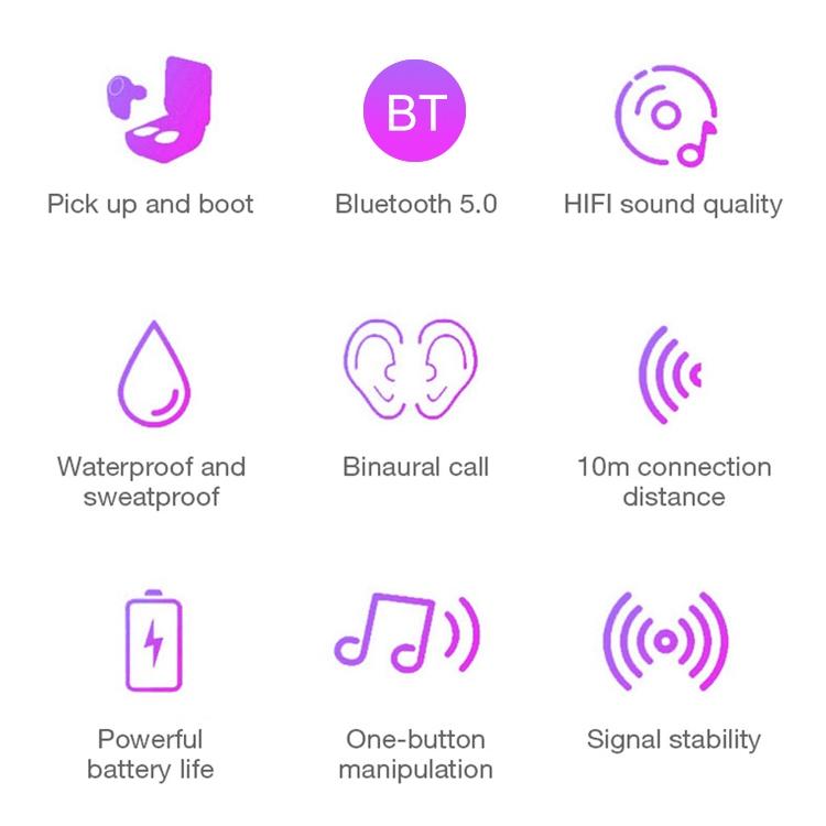 Waterproof Bluetooth Earphones with Magnetic Charging Box - 5.0 - Black 3