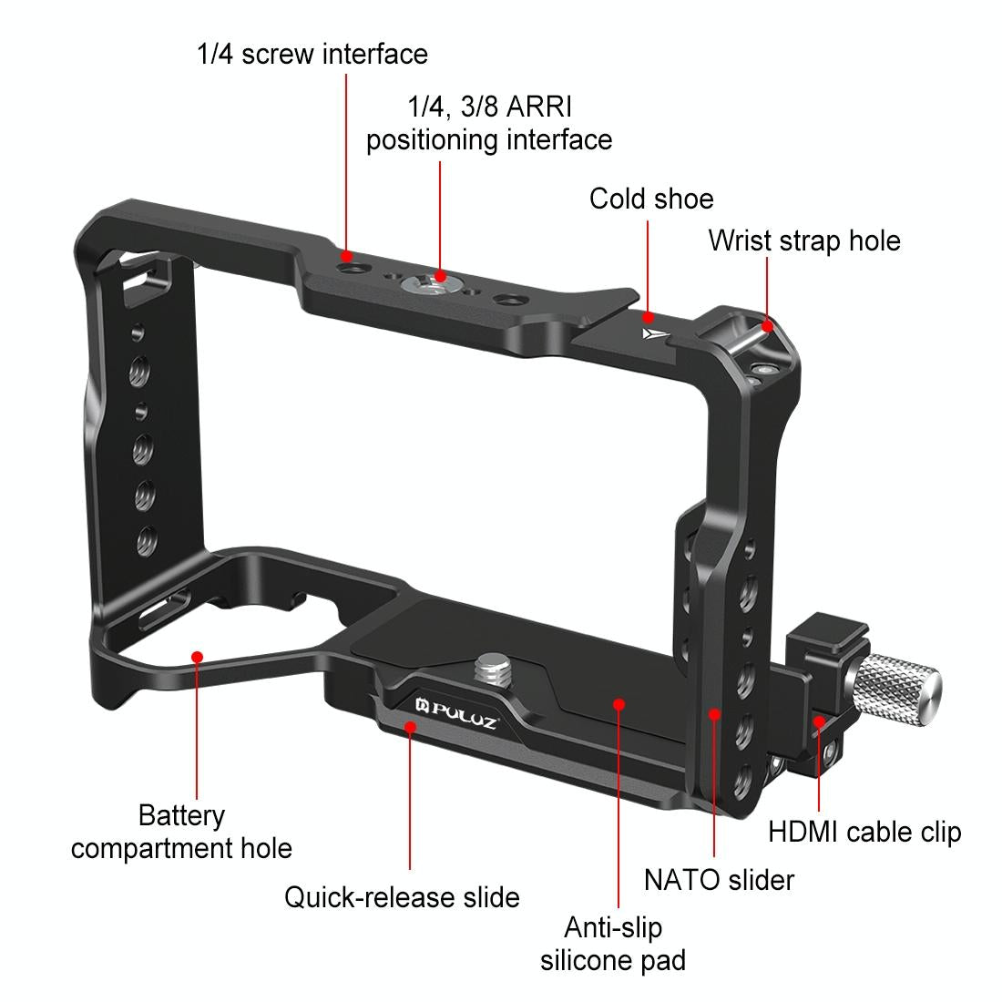 Metal Camera Cage Stabilizer - Black for Sony A7Cm2 / 7C Ii / 7Cr 6