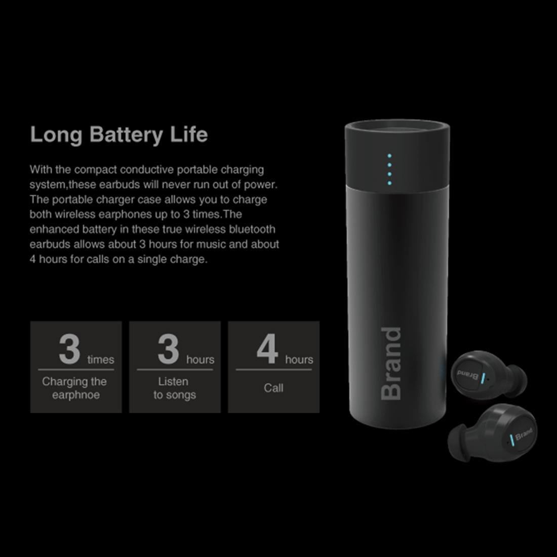 Waterproof Wireless Earbuds with Noise Cancelling and Charging Case - Black 7