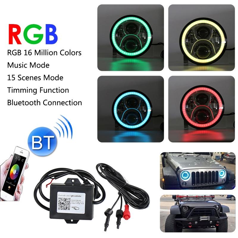 2 Pcs 7 Inch Dc12V 6000K - 6500K 50W Car Led Headlight Cree Lamp Beads For Jeep Wrangler / Harley Support App + Bluetooth Control Black 5