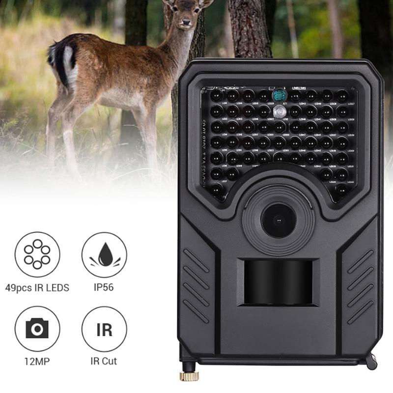 12Mp 1080P Hd Infrared Hunting Trail Camera With 120 Degree Wide Angle Lens And Ip56 Waterproof Design - Supports Tf Card Pir Distance 10-15M - Black 10