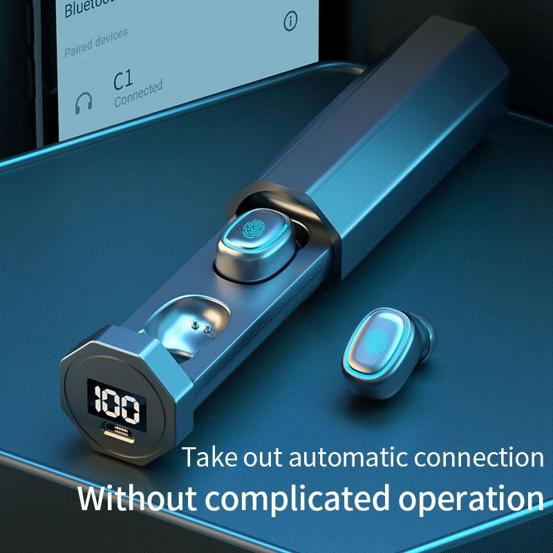 True Wireless Bluetooth Earphones with Digital Display and Charging Box - Black 4