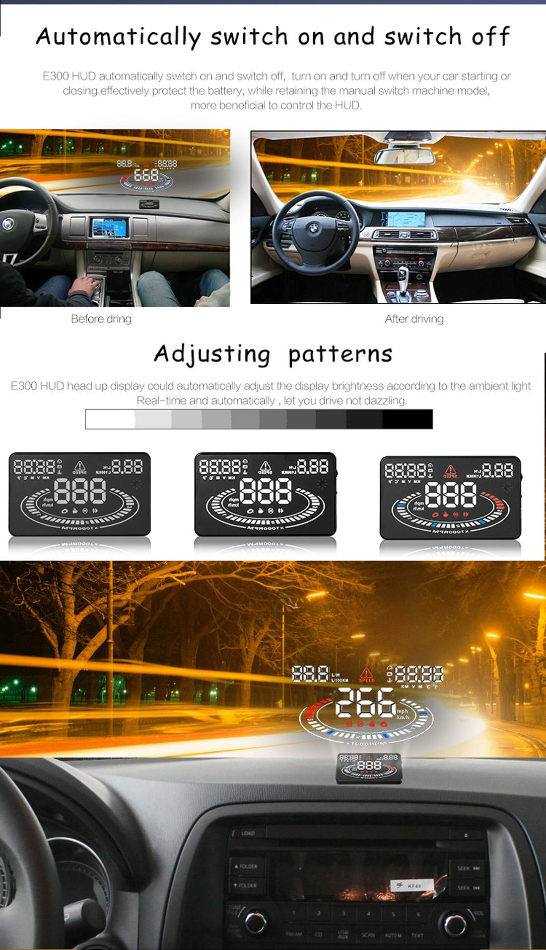 5.5 Inch Car Obdii / Euobd Hud Display Speed Fuel Alarm Black 4