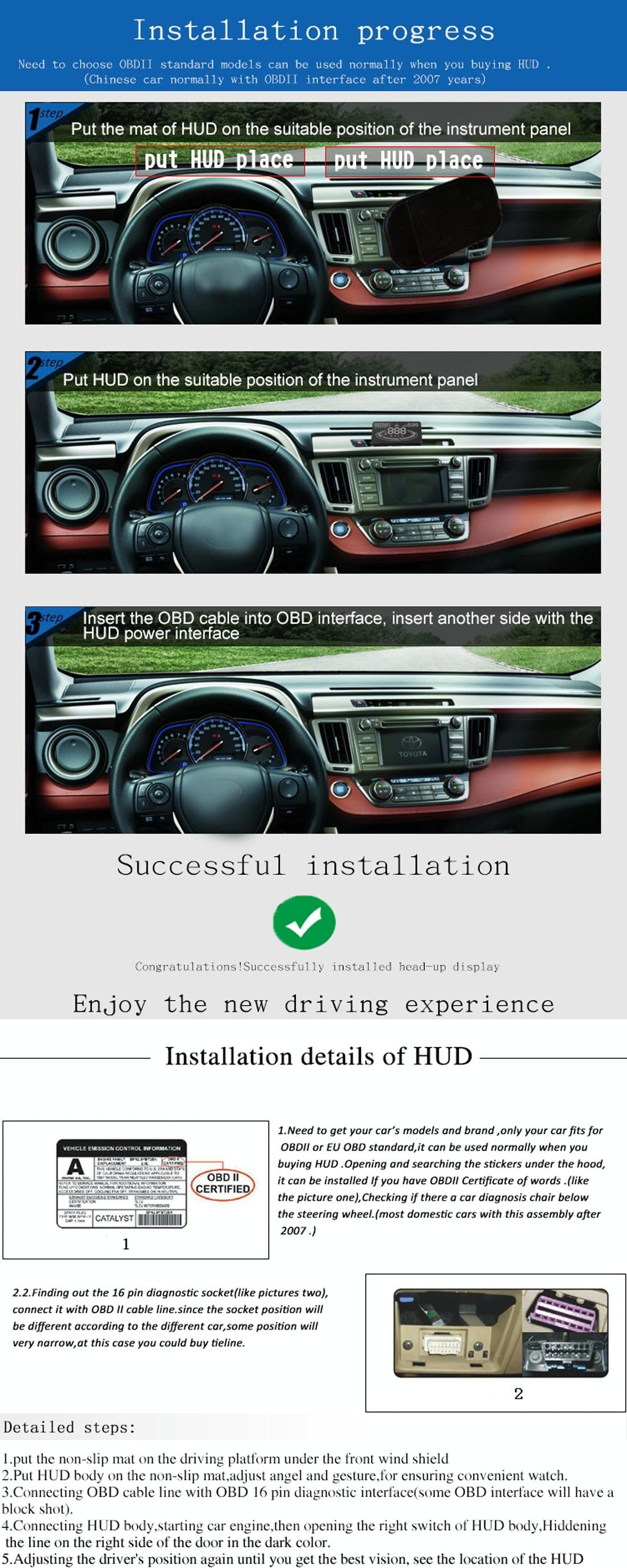 5.5 Inch Car Obdii / Euobd Hud Display Speed Fuel Alarm Black 8