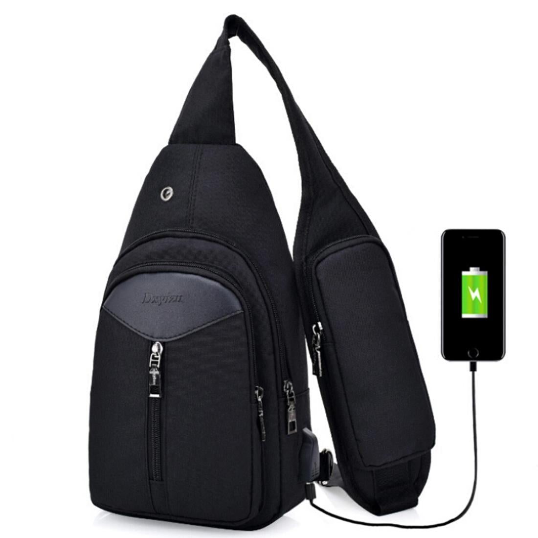 Outdoor Crossbody Bag With Usb Charging And Headphone Plug Triangle Design Black 3