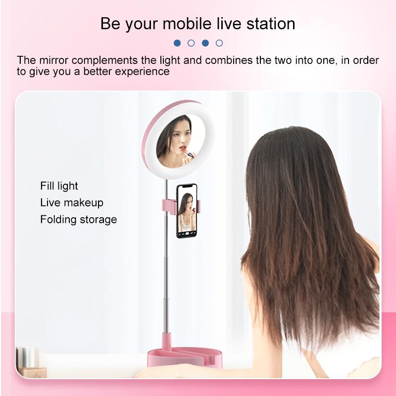 Foldable Desktop Makeup Mirror Holder with Storage - Black 7