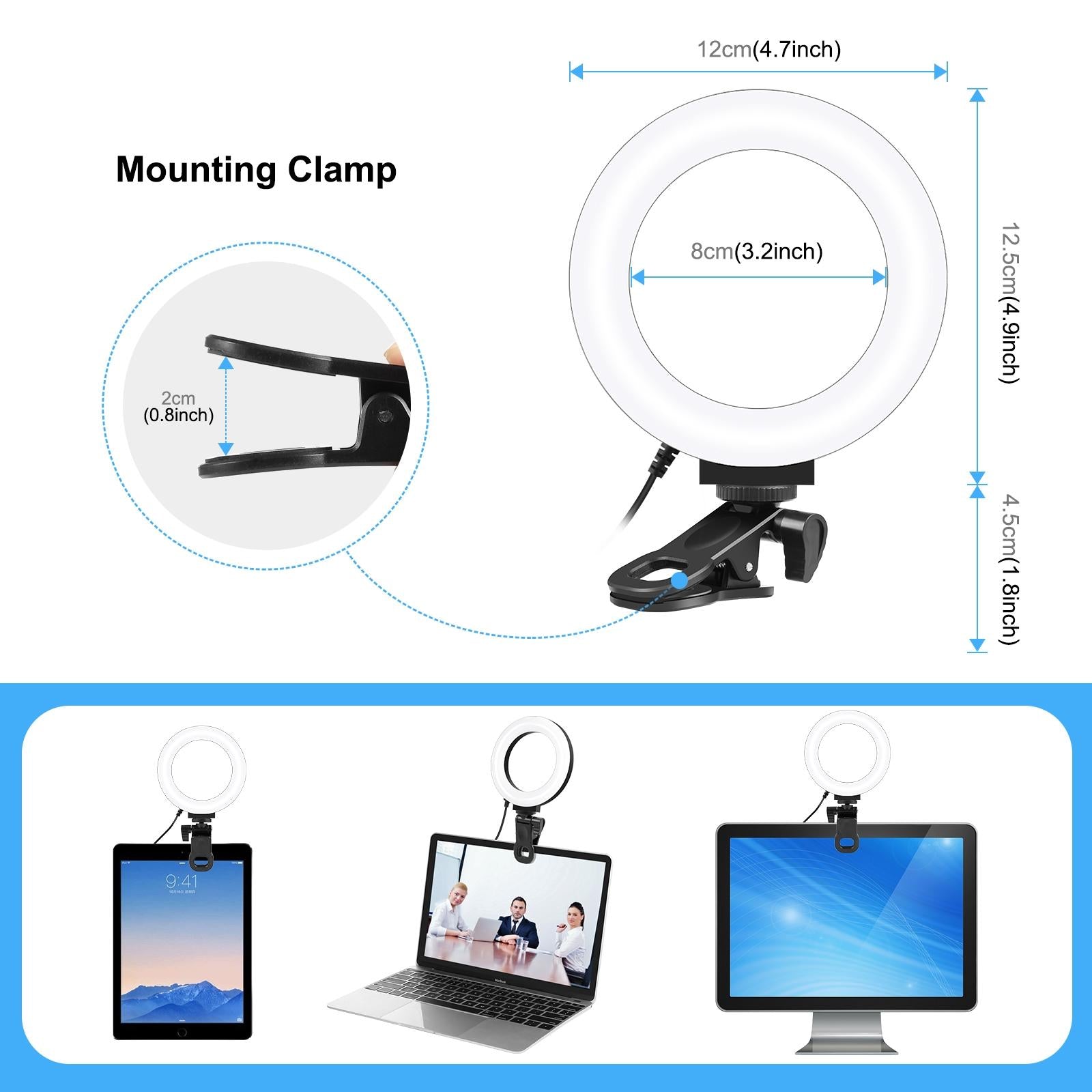 Usb Ring Selfie Light with Dual Colour Temperature and 3 Modes - 4.7 Inch 3