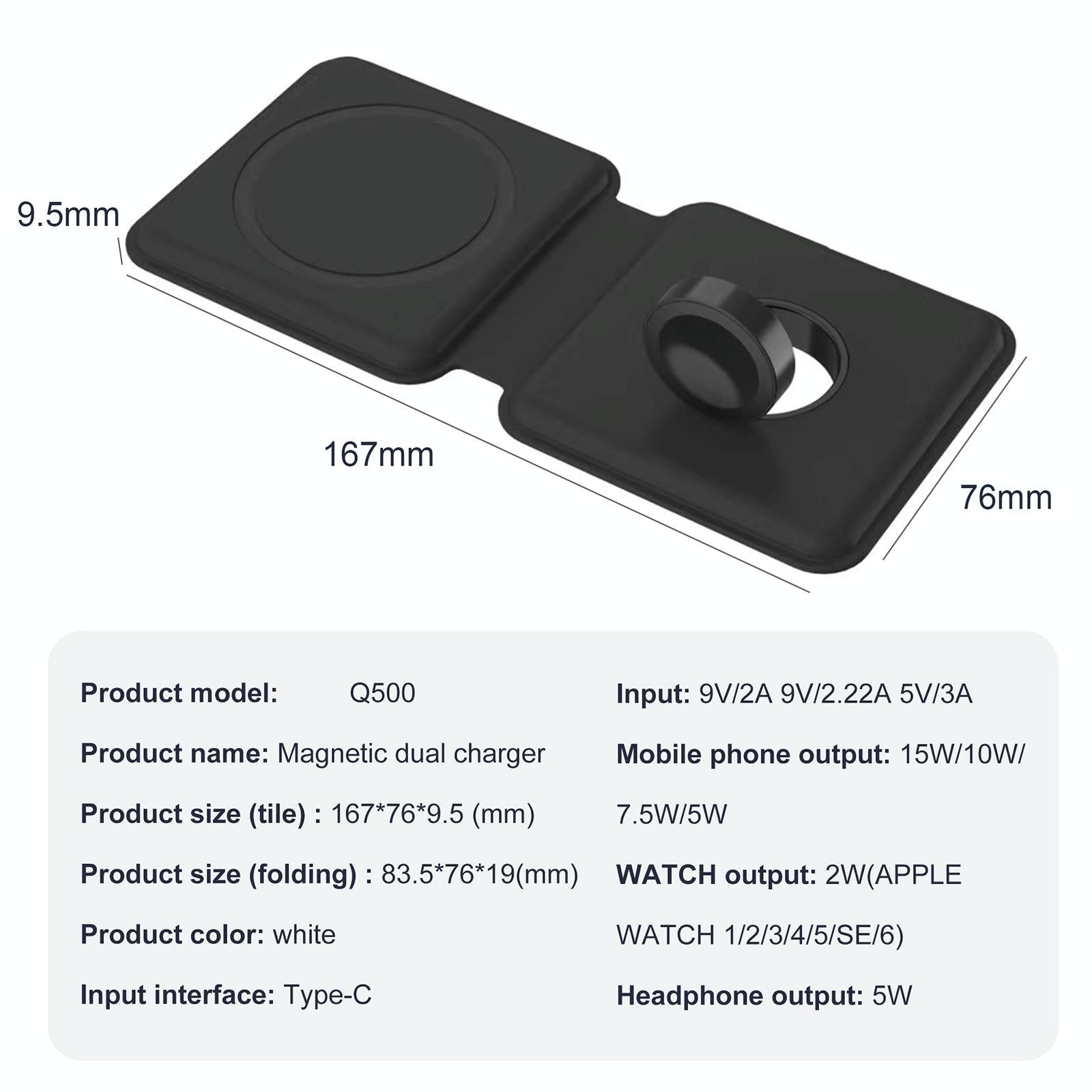 Foldable Dual Wireless Charger For Phones Iwatch Airpods - Black 3