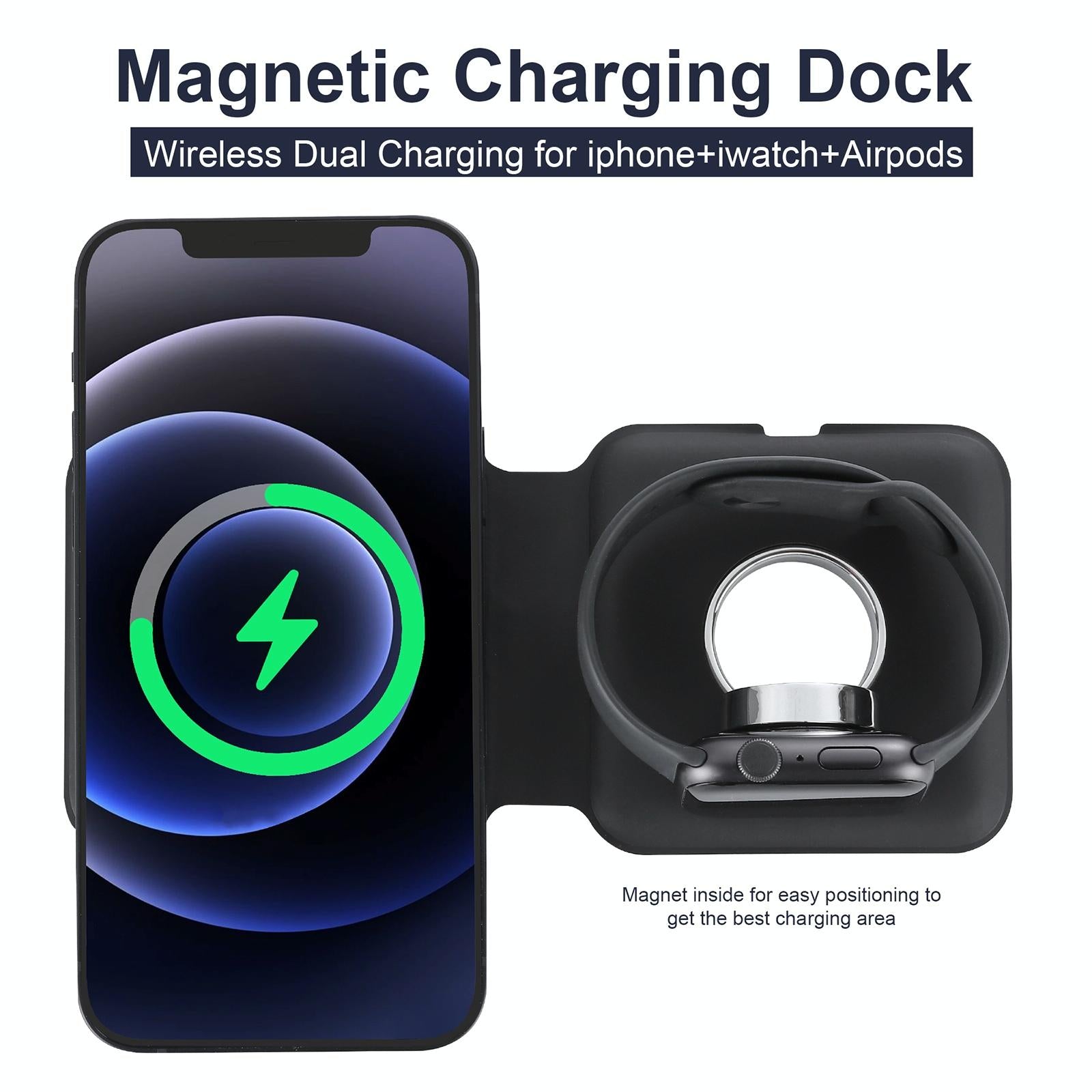 Foldable Dual Wireless Charger For Phones Iwatch Airpods - Black 4