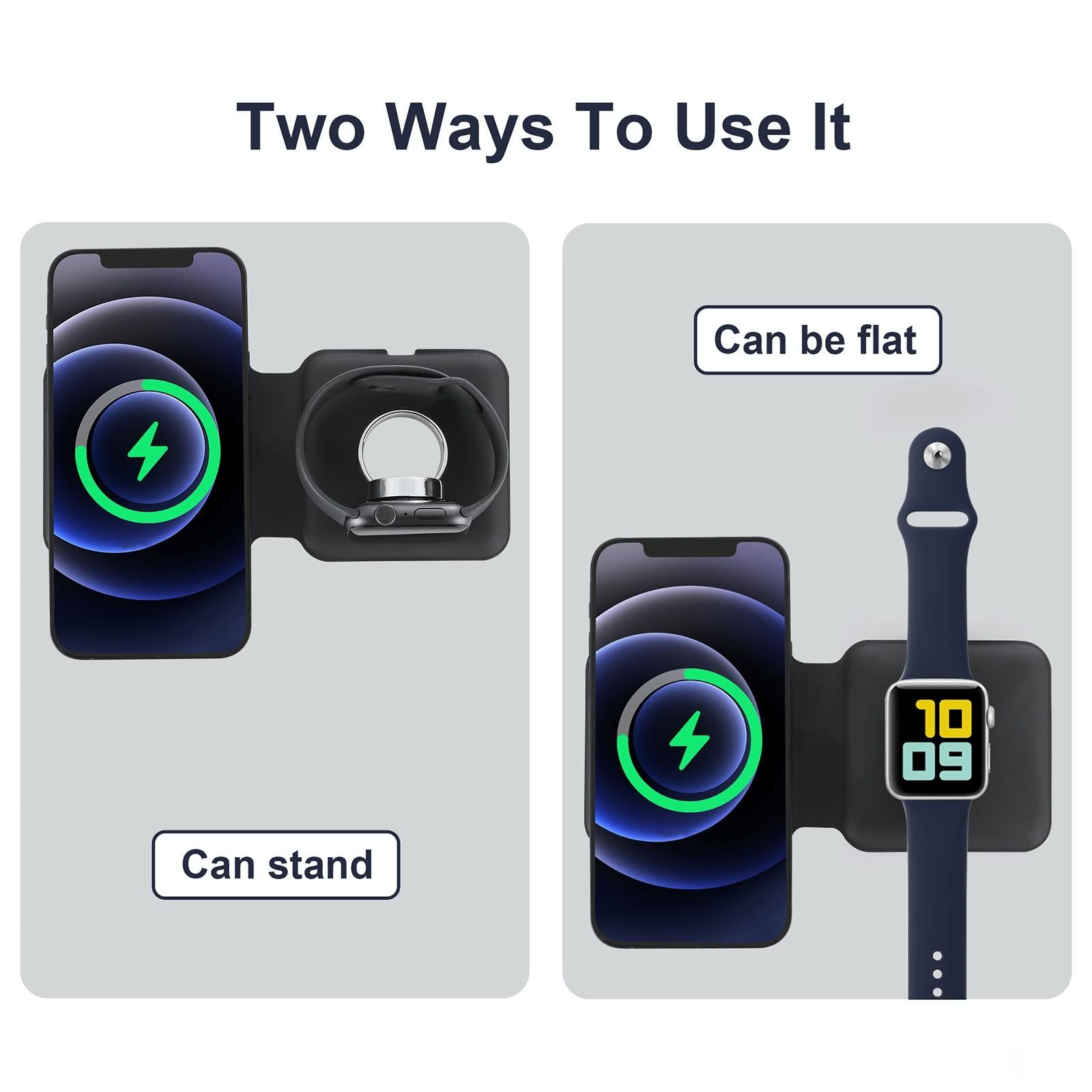 Foldable Dual Wireless Charger For Phones Iwatch Airpods - Black 5