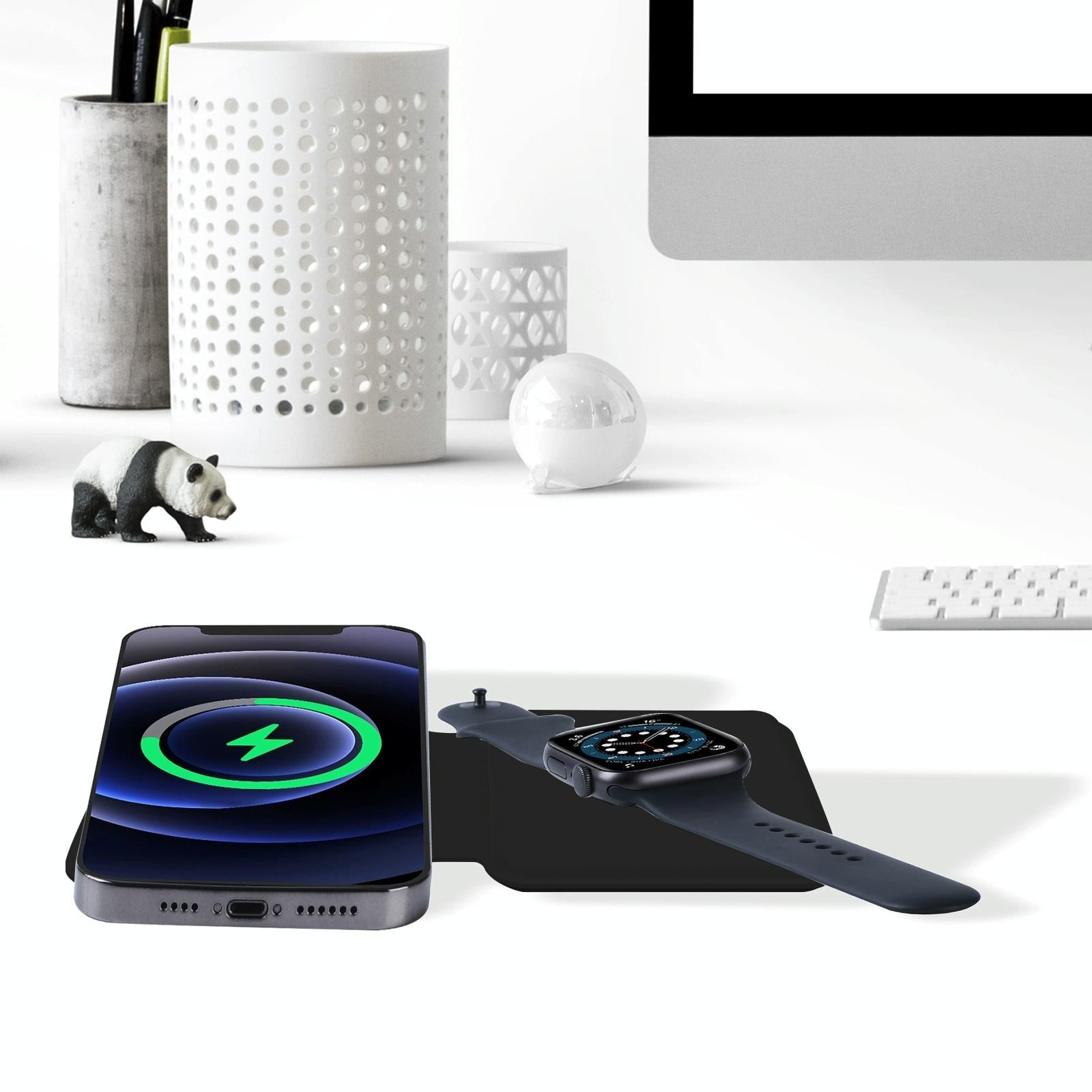 Foldable Dual Wireless Charger For Phones Iwatch Airpods - Black 6