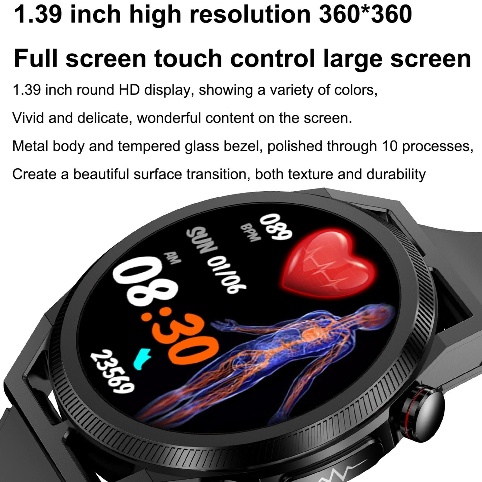 1.39 Inch Ips Screen Ip67 Waterproof Leather Band Smart Watch Support Body Temperature Monitoring / Ecg - Black 5