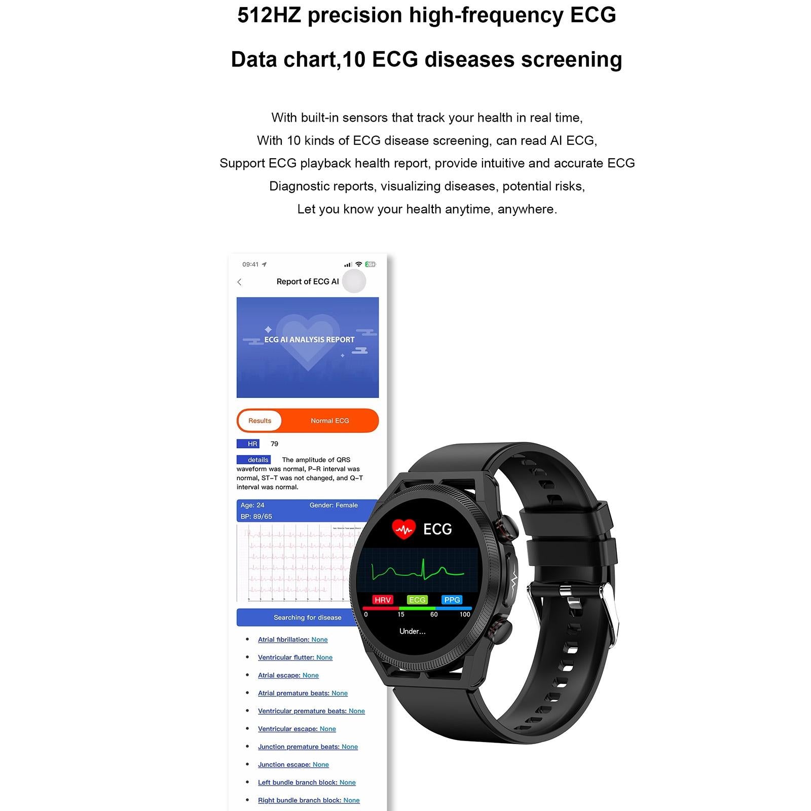 1.39 Inch Ips Screen Ip67 Waterproof Leather Band Smart Watch Support Body Temperature Monitoring / Ecg - Black 14