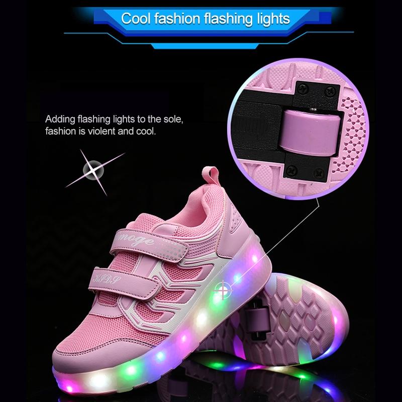 Rechargeable Double Wheel Roller Skating Shoes - Ultra Light Mesh - Size 35 - Black 4