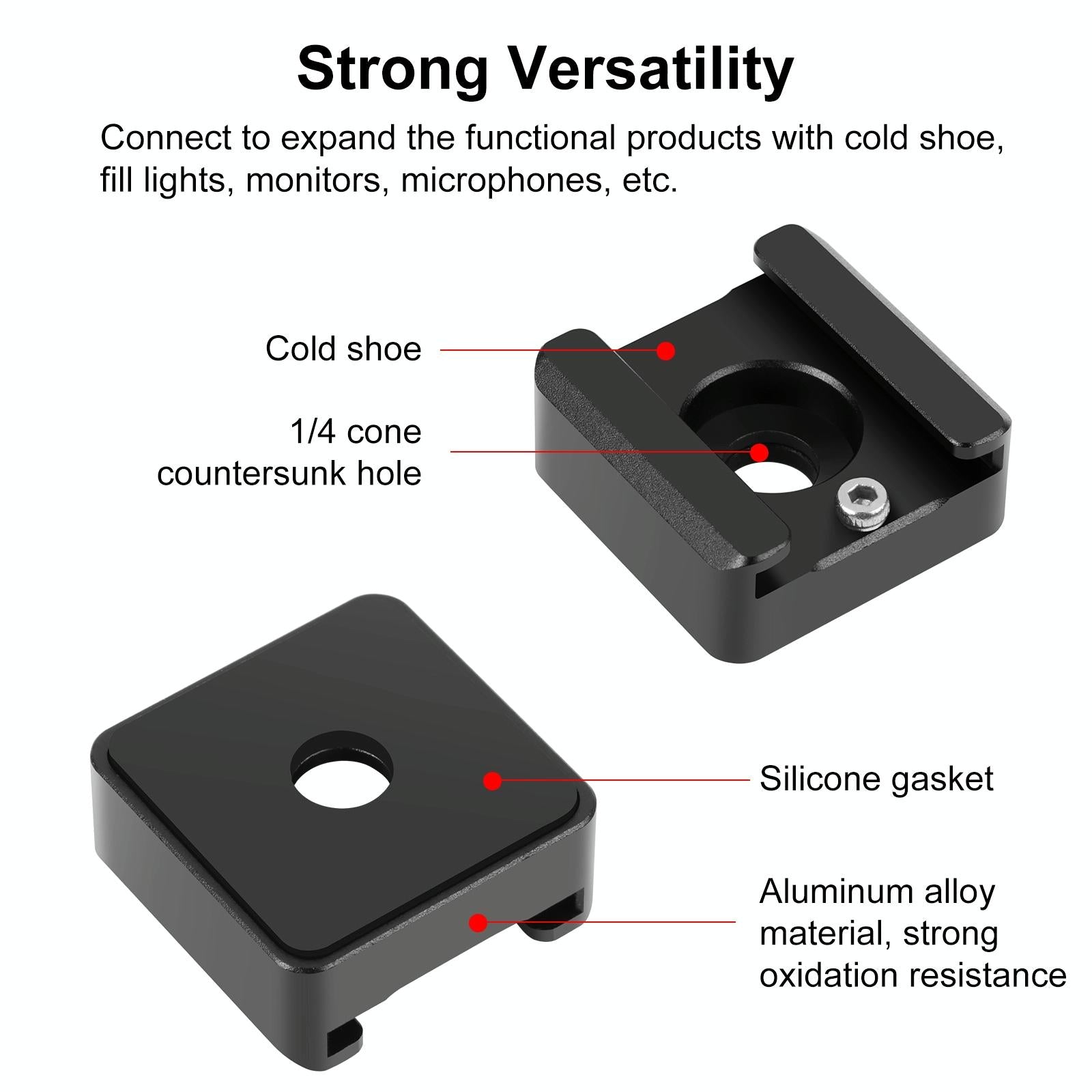 Aluminum Cold Shoe Mount For Microphone Or Flash Light - Black 4