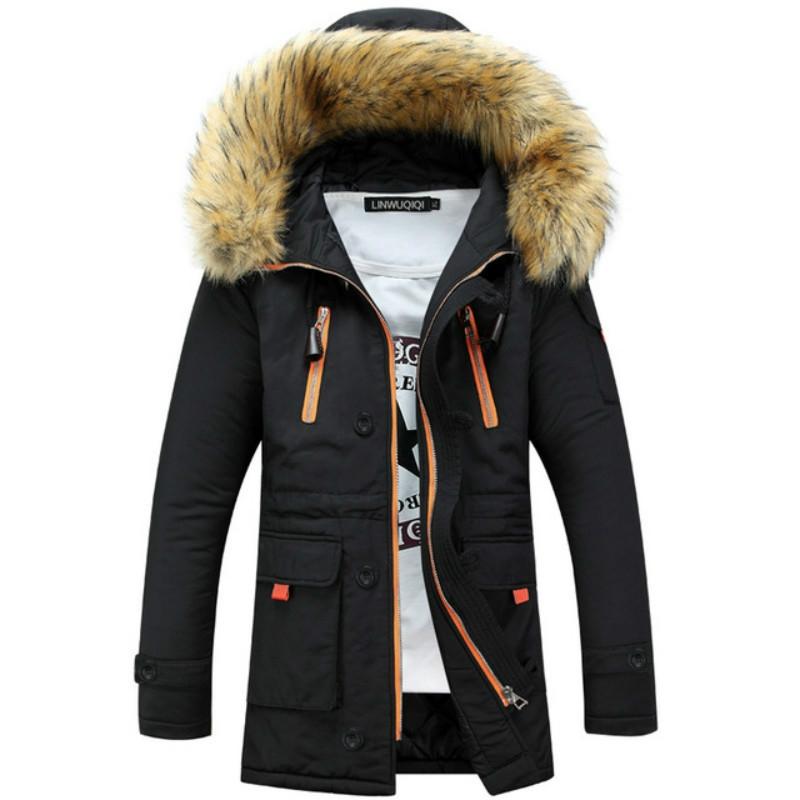 Long Section Cotton Suit Men Plus Velvet Thick Warm Jacket Large Fur Collar Coat Lovers Jacket - Size Xxxxxl - Navy 9