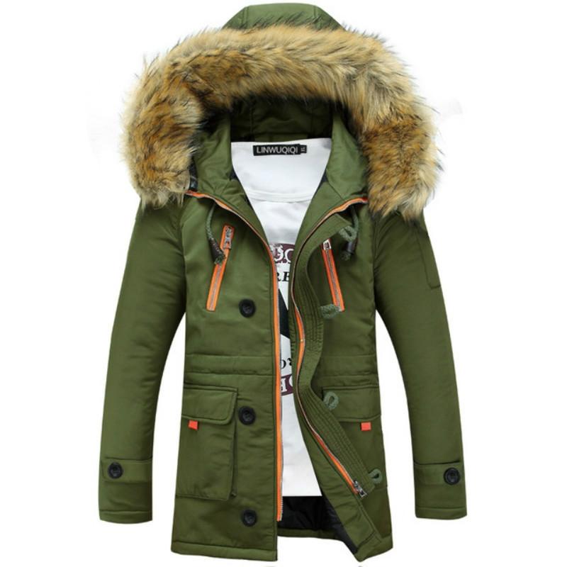 Long Section Cotton Suit Men Plus Velvet Thick Warm Jacket Large Fur Collar Coat Lovers Jacket - Size Xxxxxl - Navy 10