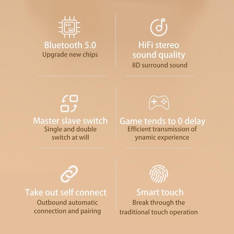 Touch Bluetooth Earphones with Noise Cancellation and Charging Box - Black 10