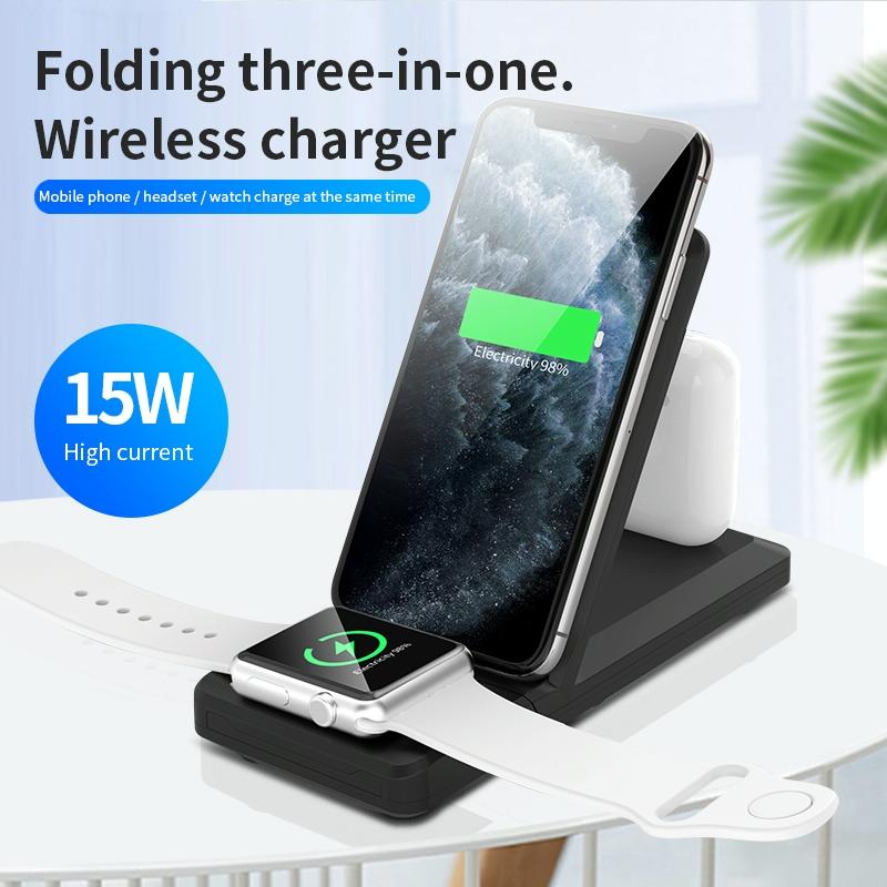 3 In 1 Foldable Wireless Charger For Iphone Iwatch Airpods - Black 7