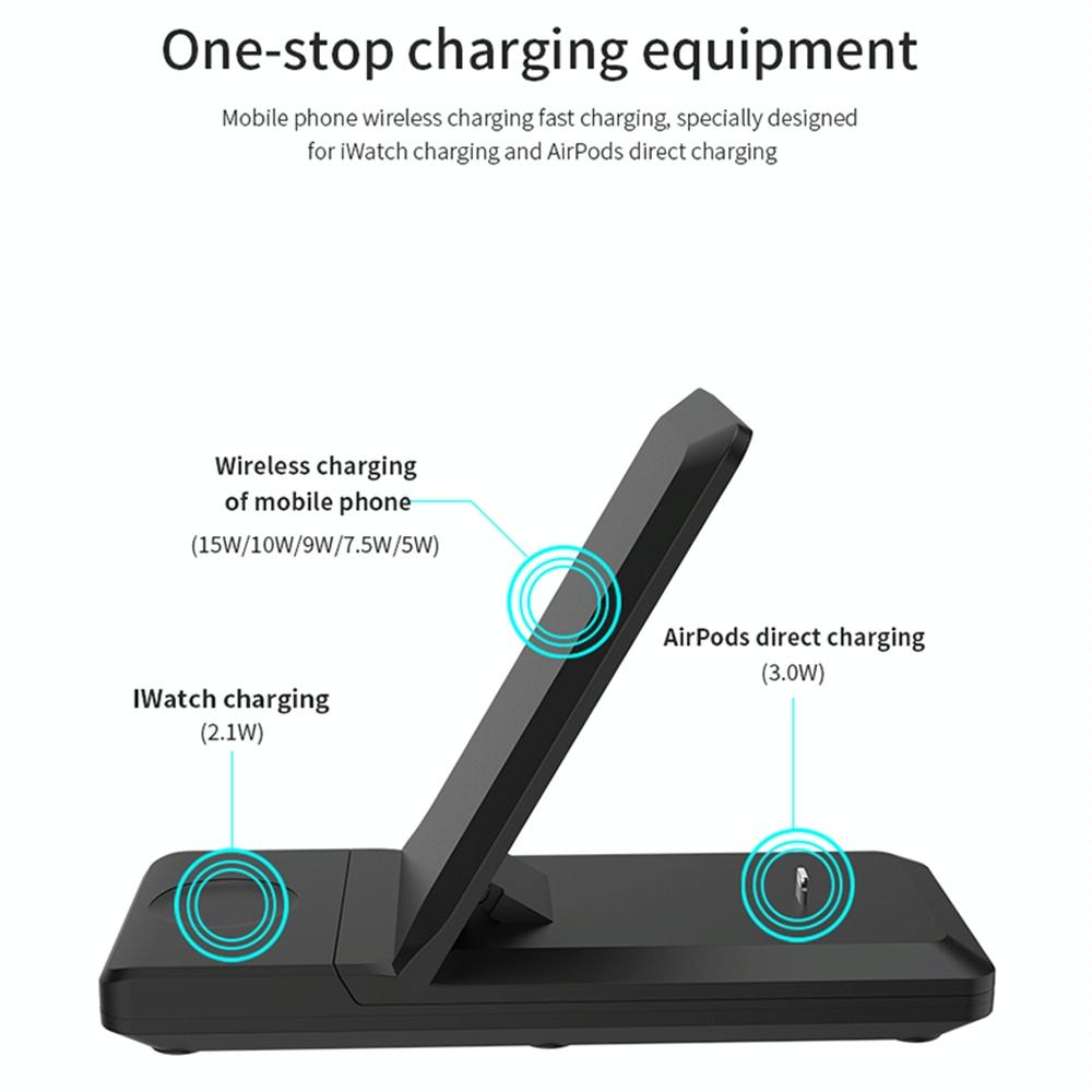 3 In 1 Foldable Wireless Charger For Iphone Iwatch Airpods - Black 11