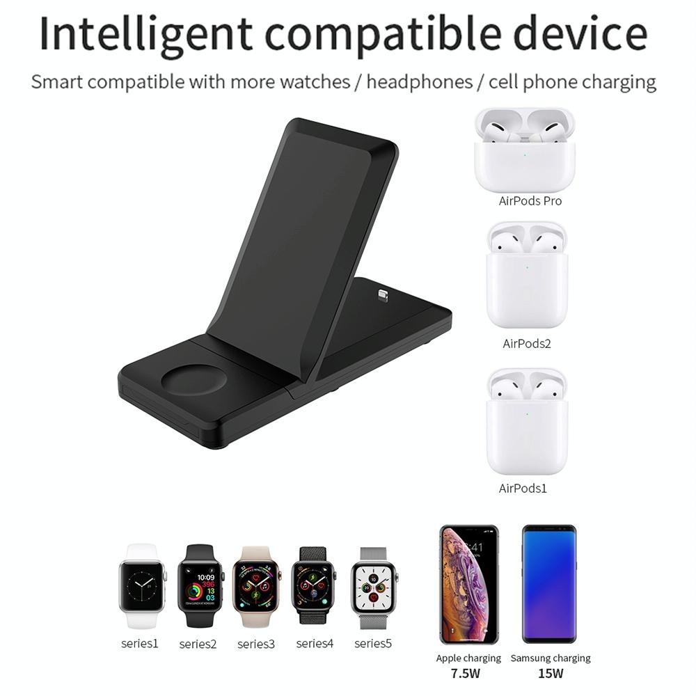 3 In 1 Foldable Wireless Charger For Iphone Iwatch Airpods - Black 12
