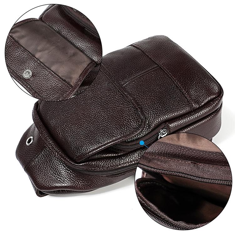 Men Litchi Texture Full Grain Cowhide Crossbody Bag - Black 6