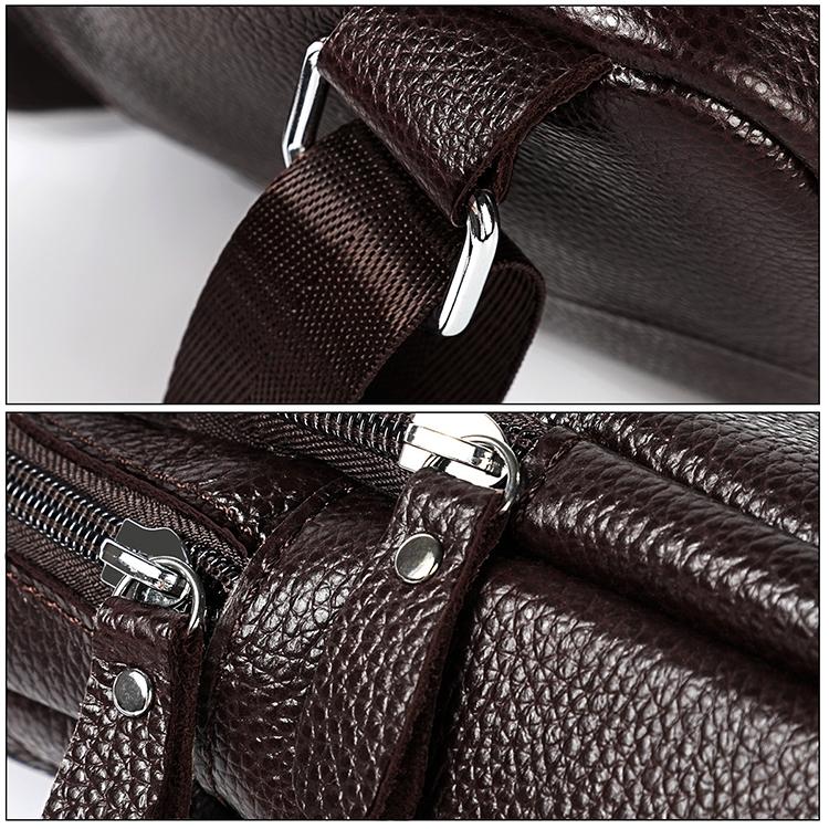 Men Litchi Texture Full Grain Cowhide Crossbody Bag - Black 8