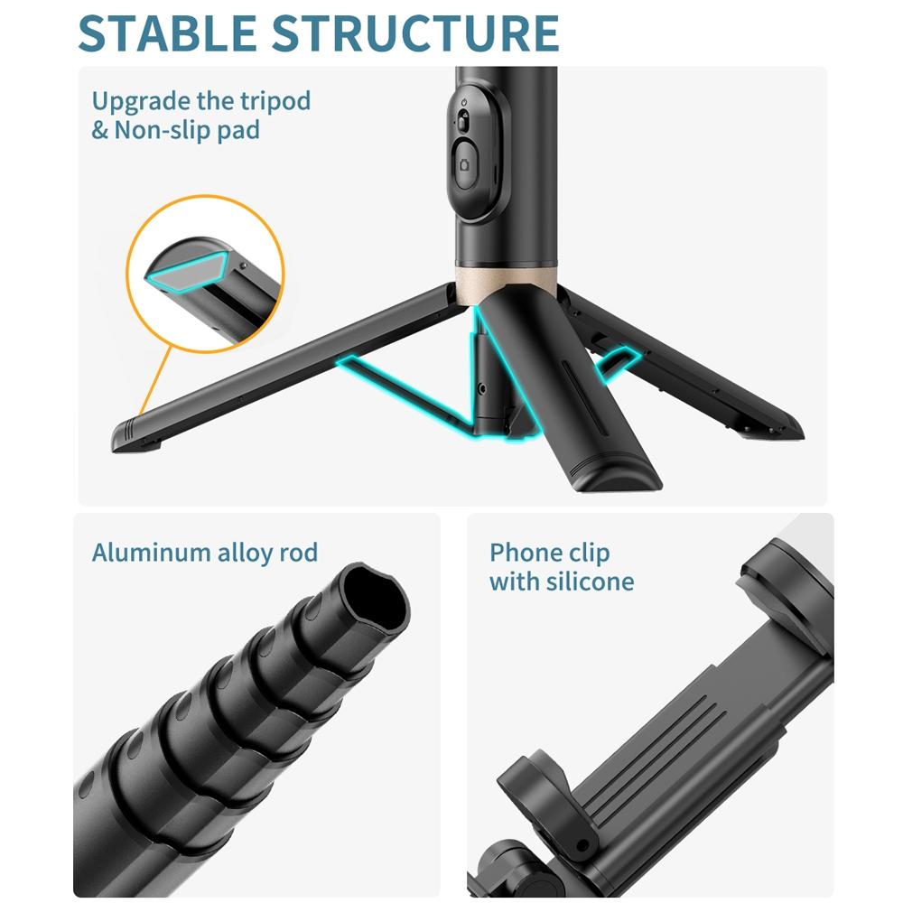 Reinforced Bluetooth Remote Control Selfie Stick with Hidden Design - Black 5