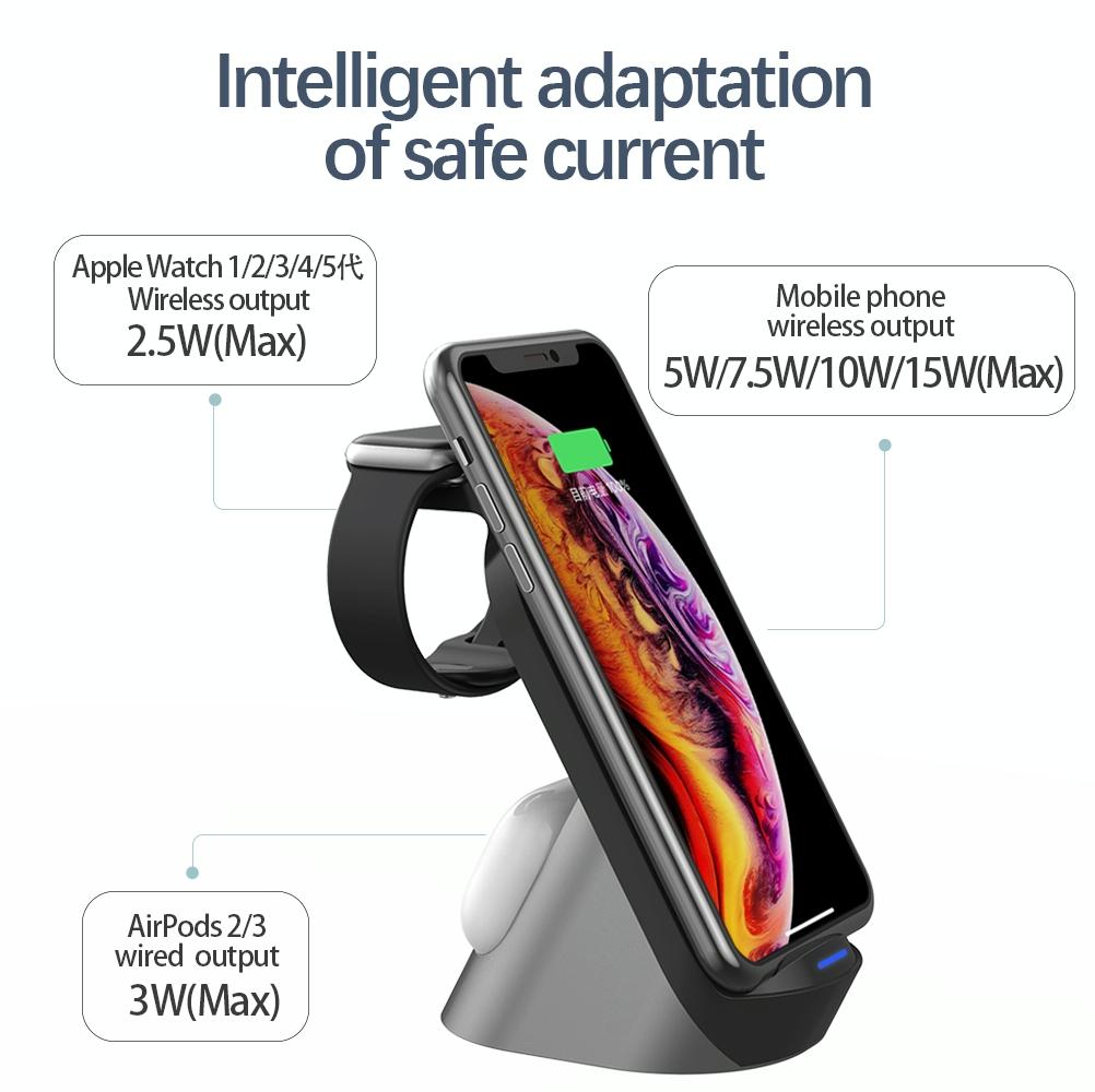 3 In 1 Wireless Charger For Iphone Apple Watch Airpods & Android Black 7