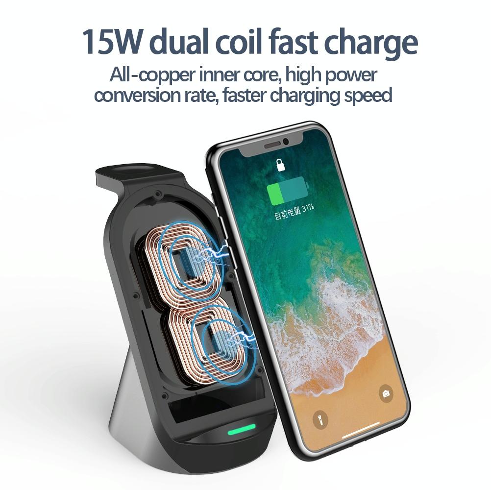 3 In 1 Wireless Charger For Iphone Apple Watch Airpods & Android Black 10