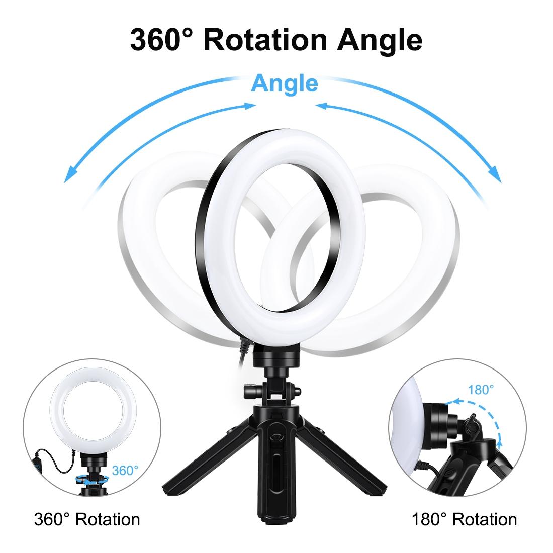 Usb 3 Modes Dimmable Led Ring Light & Pocket Tripod Kit with Cold Shoe Ball Head - 4.7 Inch Diameter 5