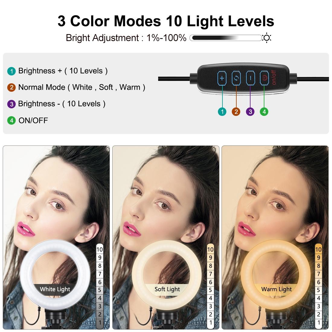 Usb 3 Modes Dimmable Led Ring Light & Pocket Tripod Kit with Cold Shoe Ball Head - 4.7 Inch Diameter 6