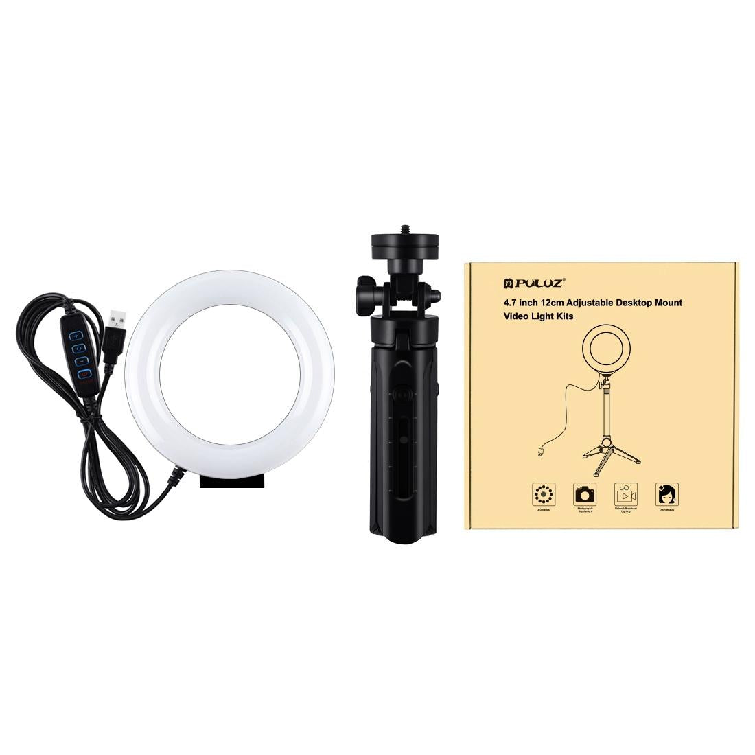 Usb 3 Modes Dimmable Led Ring Light & Pocket Tripod Kit with Cold Shoe Ball Head - 4.7 Inch Diameter 9