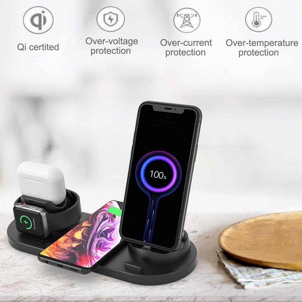 6 In 1 Wireless Charger For Iphone Apple Watch Airpods & Android - Black 7