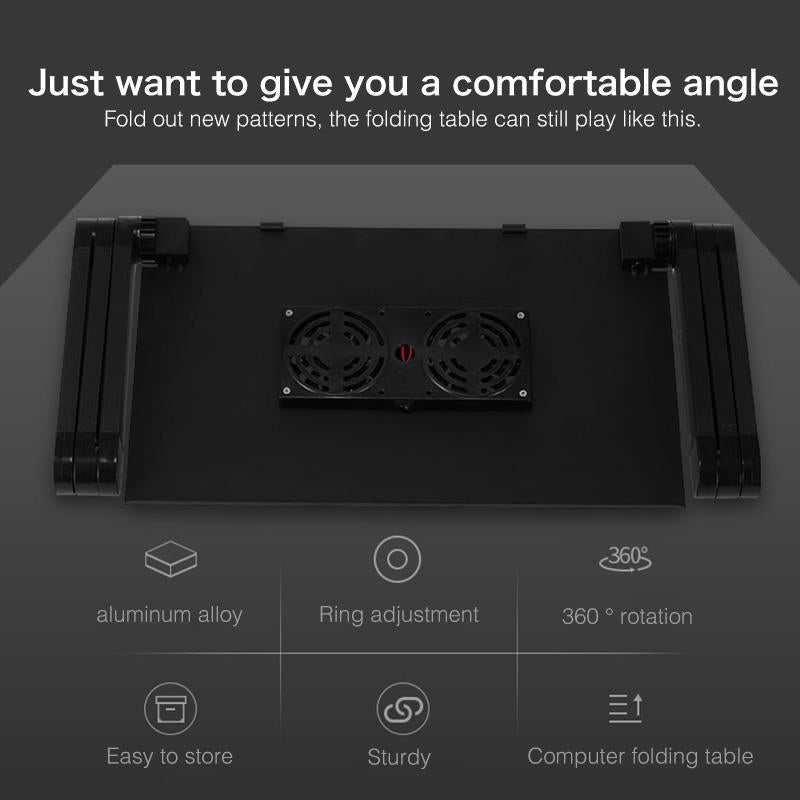 Adjustable Foldable Laptop Stand with Fans & Mouse Pad - Portable Aluminum - Black 3