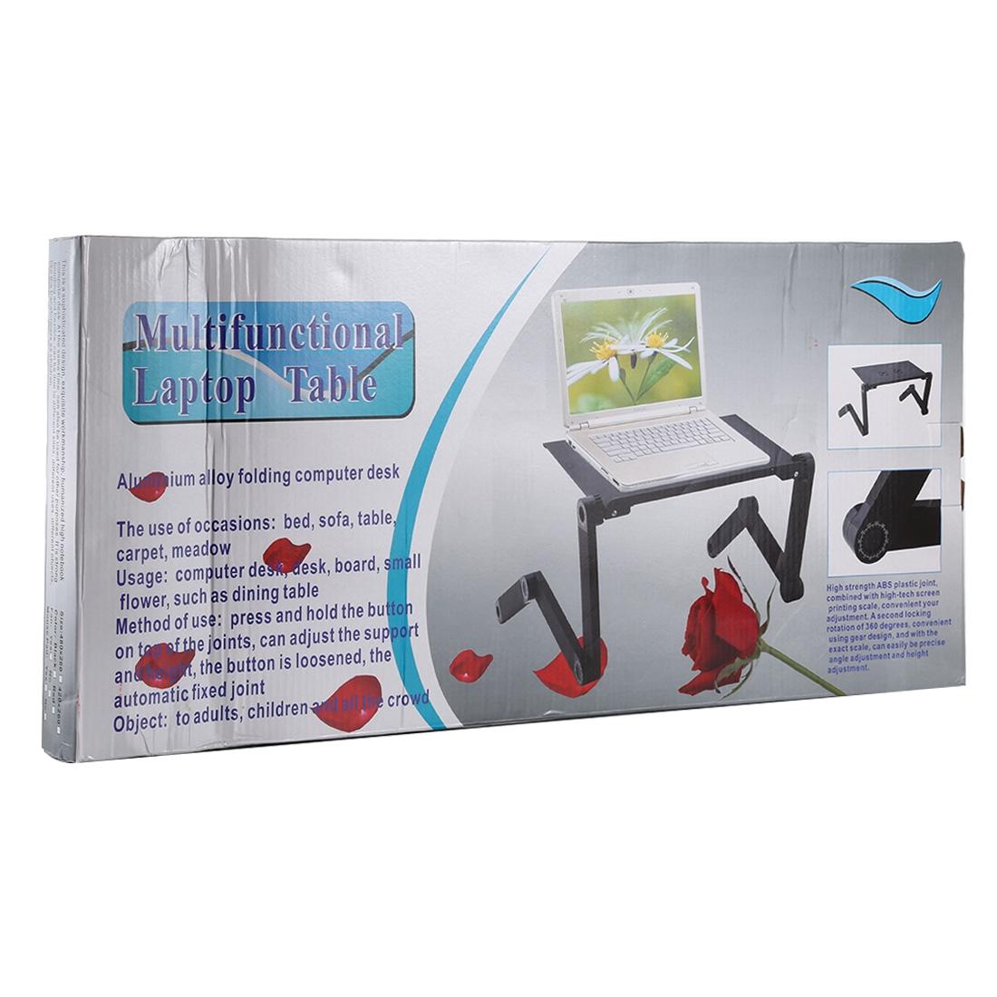 Adjustable Foldable Laptop Stand with Fans & Mouse Pad - Portable Aluminum - Black 7