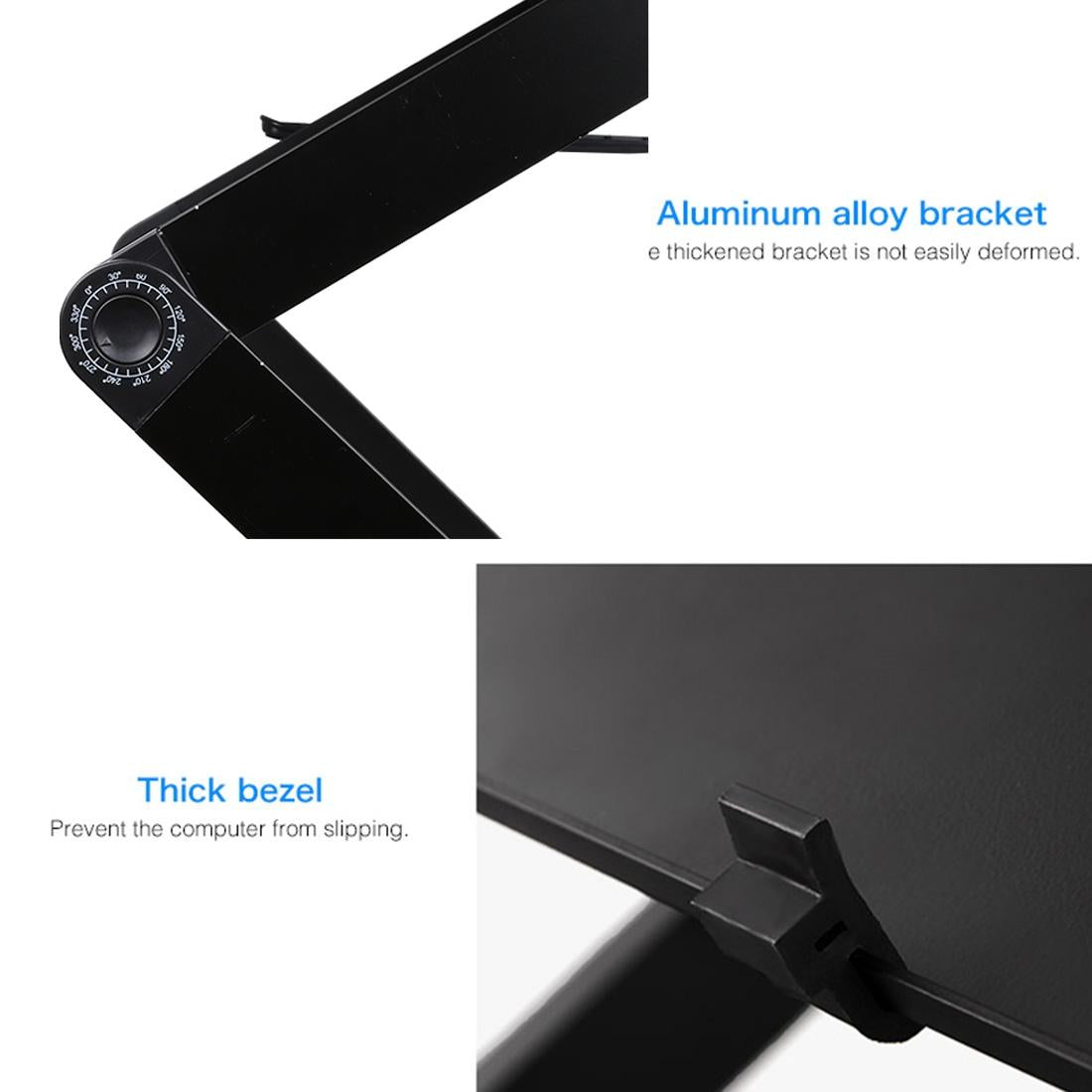 Adjustable Foldable Laptop Stand with Fans & Mouse Pad - Portable Aluminum - Black 8