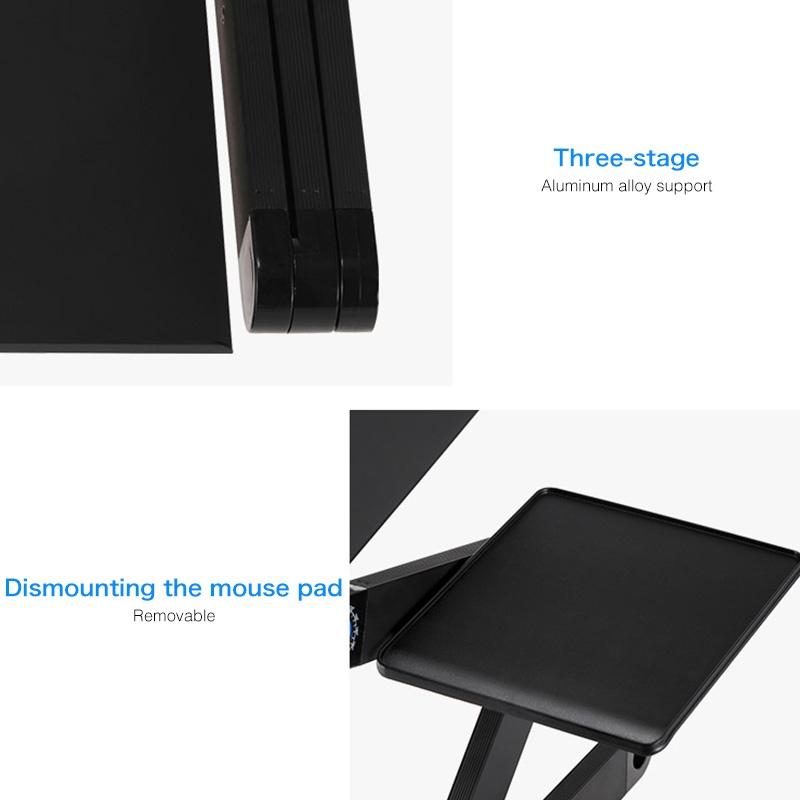 Adjustable Foldable Laptop Stand with Fans & Mouse Pad - Portable Aluminum - Black 9