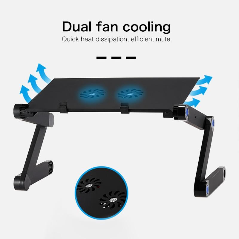 Adjustable Foldable Laptop Stand with Fans & Mouse Pad - Portable Aluminum - Black 11