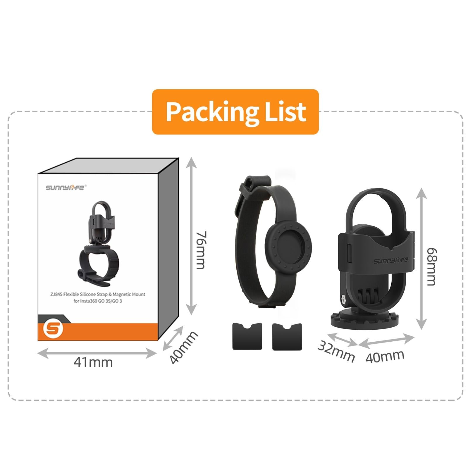 Insta360 Go 3s / Go 3 Sunnylife Camera Strap with Magnetic Mount and Silicone Wristband for Drone and Backpack - Black Stripe 6